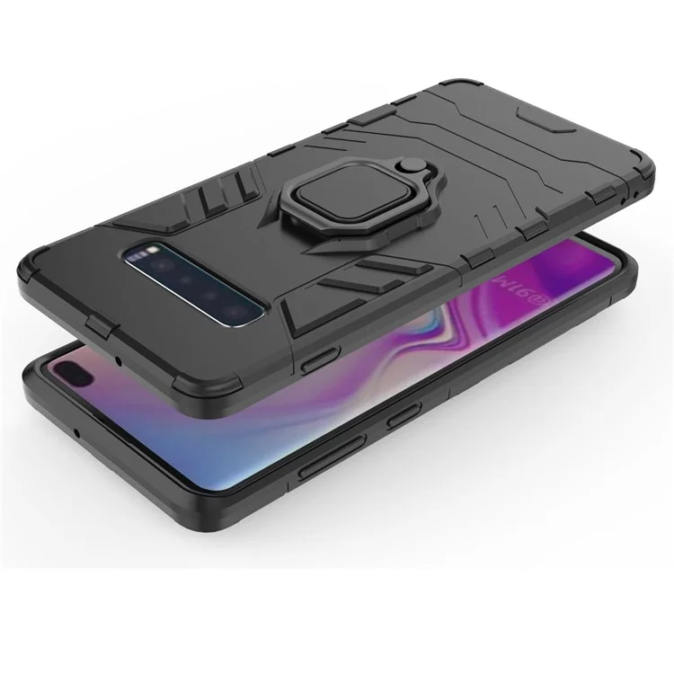 Caso Híbrido PC + TPU Anel Para Anel de Dedo Para Samsung Galaxy S10 Plus - Preto