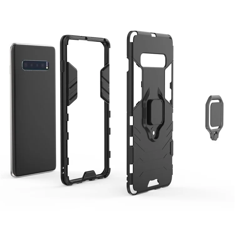 Anel de Dedo Kickstand PC + Capa Híbrida de TPU para Samsung Galaxy S10 Plus - Preto