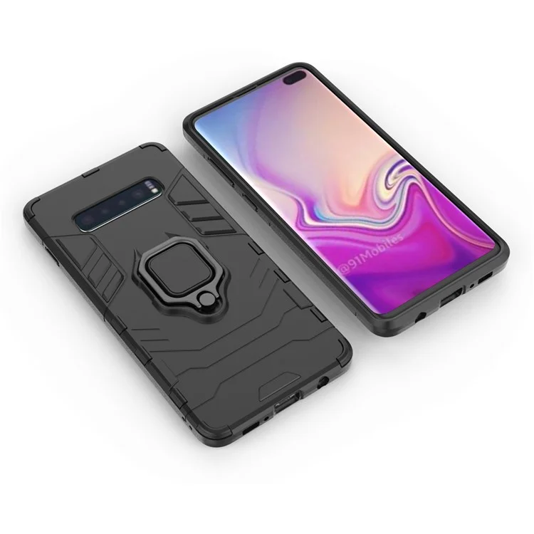 Finger Ring Kickstand PC + TPU Hybrid Case for Samsung Galaxy S10 Plus - Black