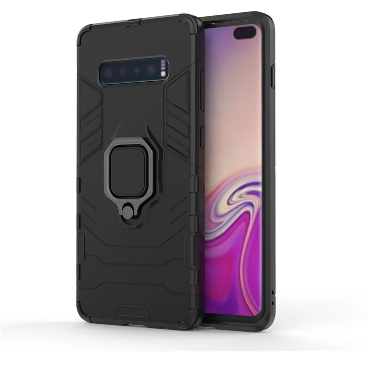 Finger Ring Kickstand PC + TPU Hybrid Case for Samsung Galaxy S10 Plus - Black