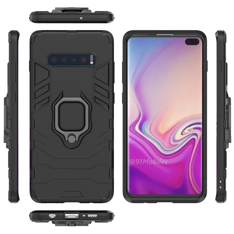 Anel de Dedo Kickstand PC + Capa Híbrida de TPU para Samsung Galaxy S10 Plus - Preto