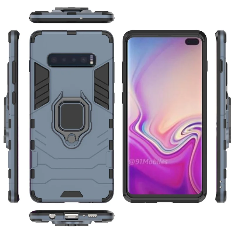 Finger Ring Kickstand PC + TPU Hybrid Phone Cover for Samsung Galaxy S10 Plus - Dark Blue
