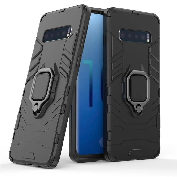 Para Samsung Galaxy S10 Ring Kickstand PC + TPU Caso Móvel Híbrido - Preto