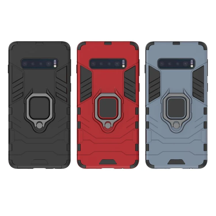 Per Samsung Galaxy S10 Finger Ring Kickstand PC + TPU Hybrid Mobile Case - Nero