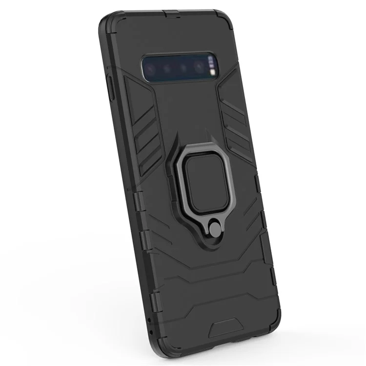 Para Samsung Galaxy S10 Ring Kickstand PC + TPU Caso Móvel Híbrido - Preto