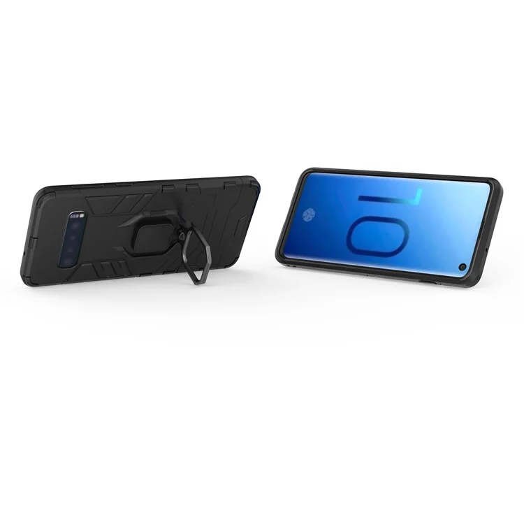 Para Samsung Galaxy S10 Ring Kickstand PC + TPU Caso Móvel Híbrido - Preto