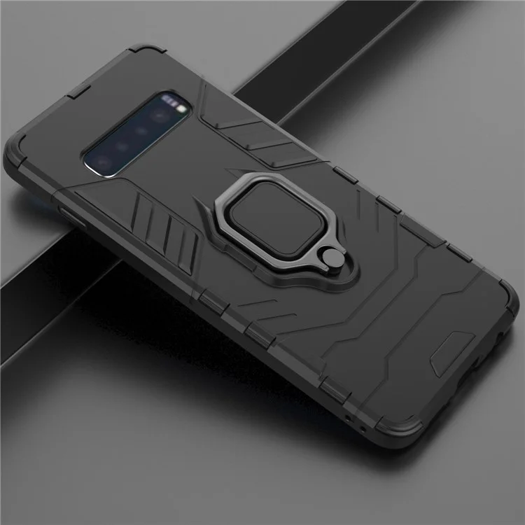 For Samsung Galaxy S10 Finger Ring Kickstand PC + TPU Hybrid Mobile Case - Black