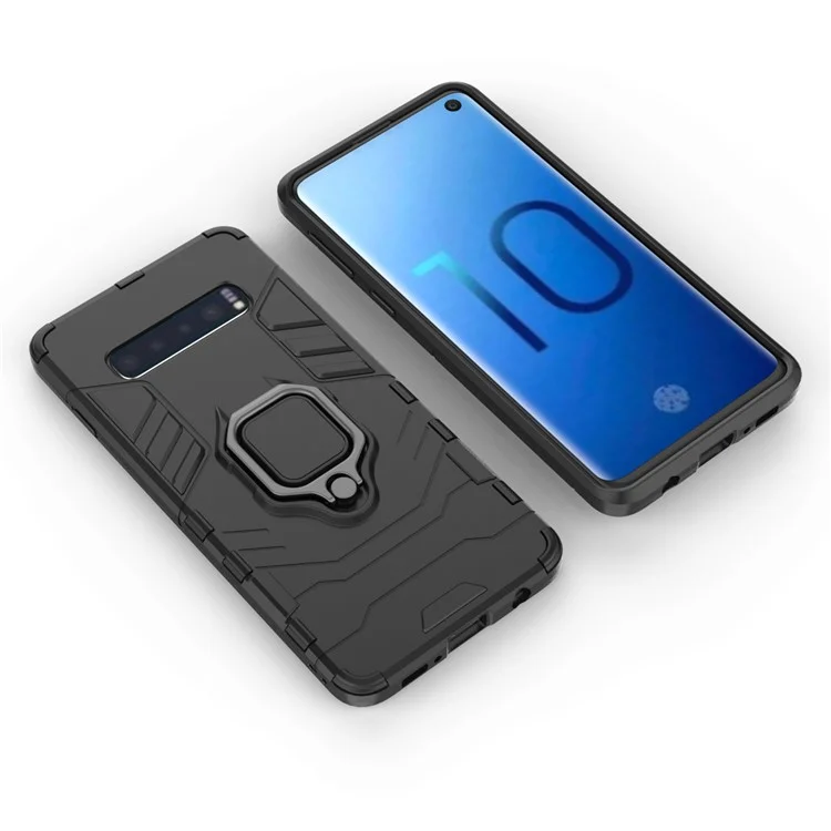 Para Samsung Galaxy S10 Ring Kickstand PC + TPU Caso Móvel Híbrido - Preto