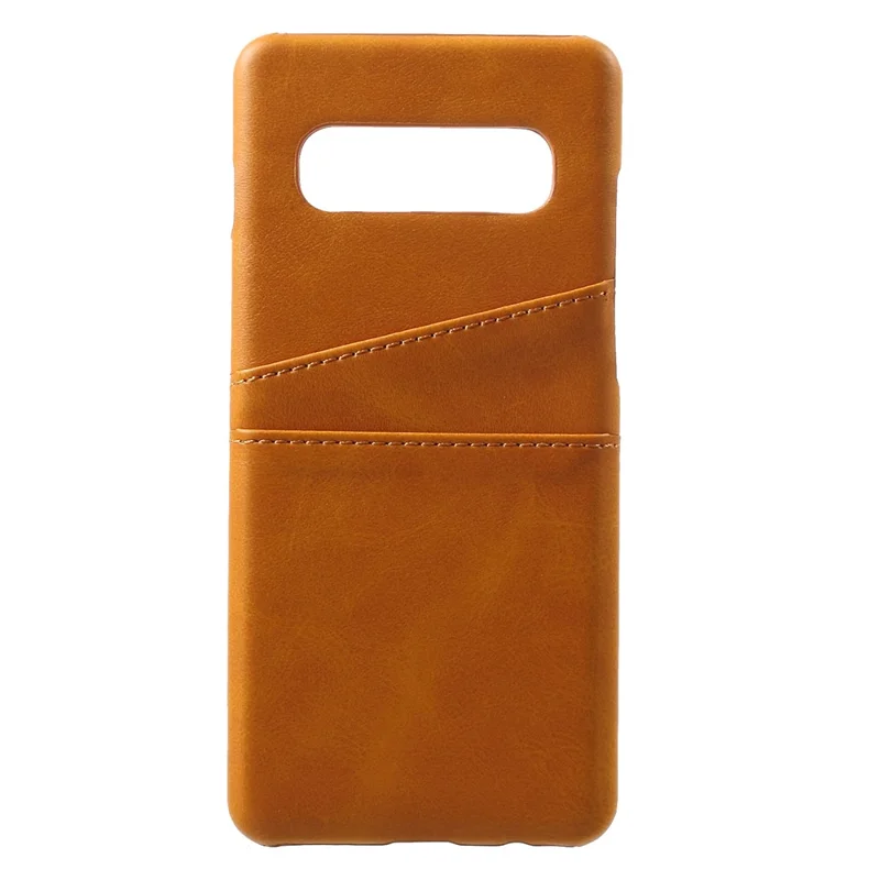 For Samsung Galaxy S10 PU Leather Coated PC Hard Mobile Cover with 2 Card Slots - Brown