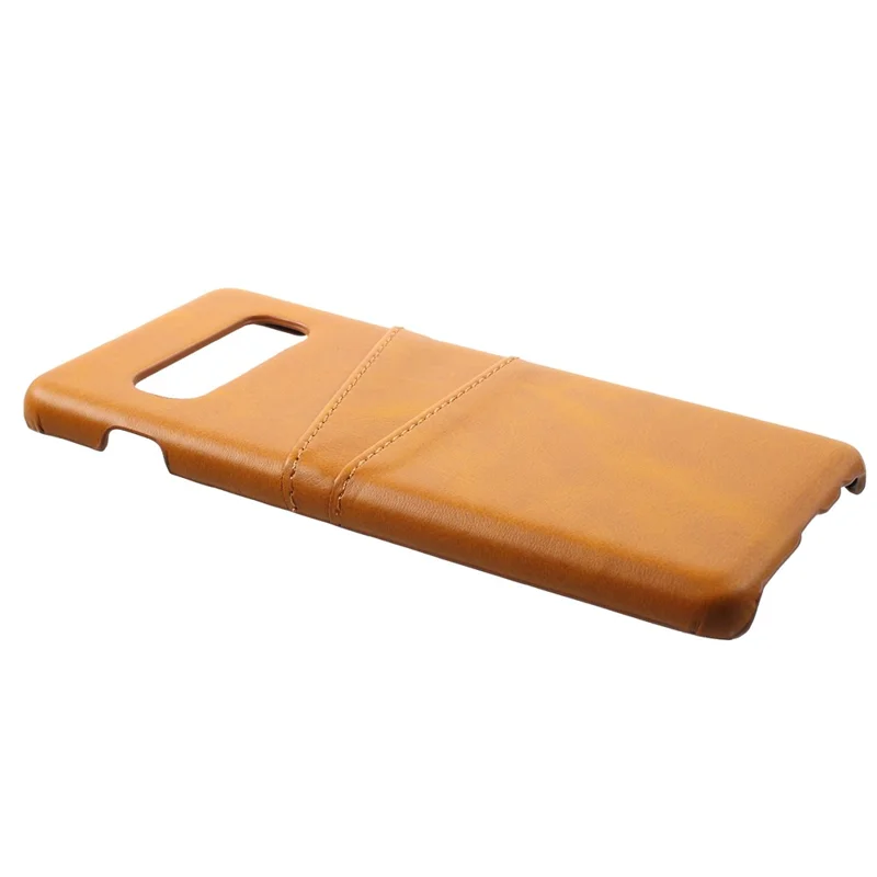 For Samsung Galaxy S10 PU Leather Coated PC Hard Mobile Cover with 2 Card Slots - Brown