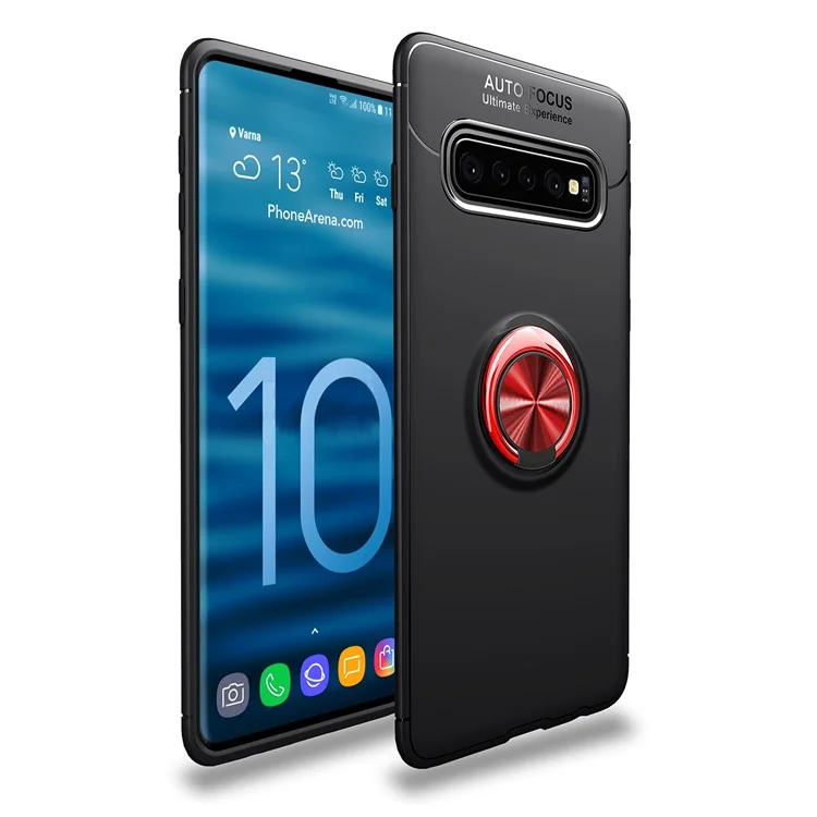 Metal Ring Kickstand TPU Celular Shell Para Samsung Galaxy S10 - Preto/vermelho