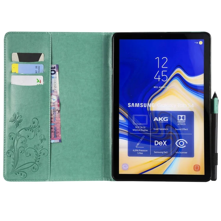 KT Tablet Series-3 [impronta Butterfly] Custodia in Pelle Per Samsung Galaxy Tab S4 10.5 T830 T835 T387 - Ciano