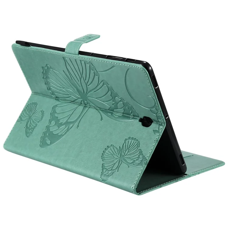 KT Tablet Series-3 [impronta Butterfly] Custodia in Pelle Per Samsung Galaxy Tab S4 10.5 T830 T835 T387 - Ciano