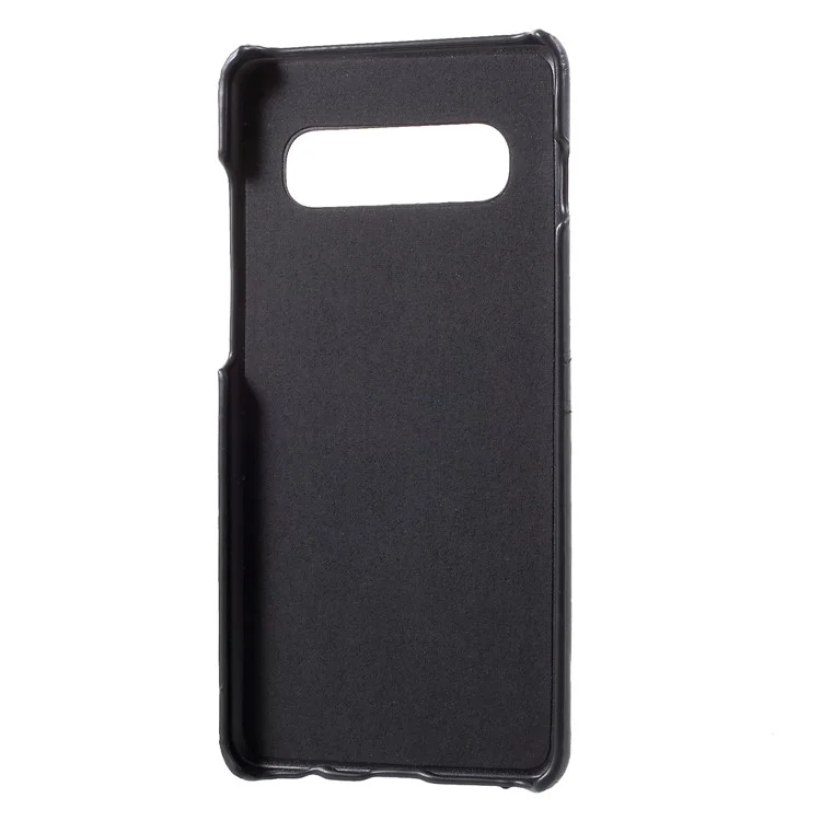 Double Card Slots PU Leather Coated PC Hard Case for Samsung Galaxy S10 Plus - Black