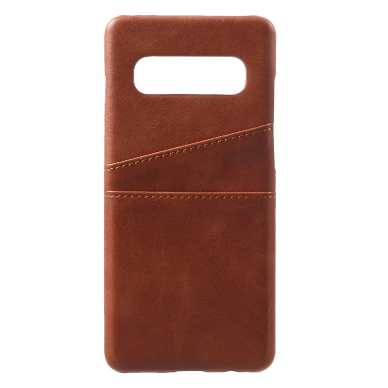 Dobbeltkortslot i kunstlæderbelagt hård PC-casing til Samsung Galaxy S10 Plus - Kaffe