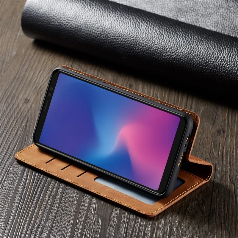 FORWENW Fantasy Series Stand Silky Touch Leather Wallet Case for Samsung Galaxy A8 (2018) - Brown
