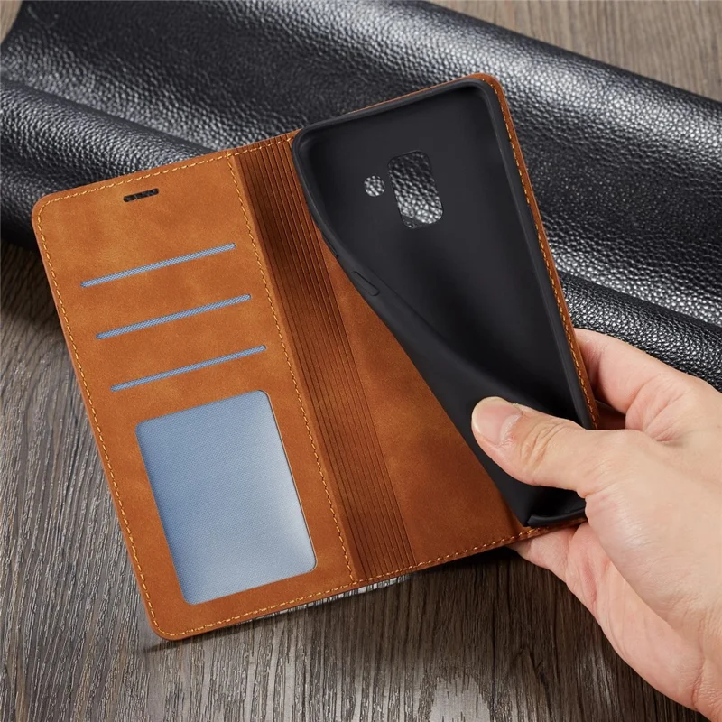 FORWENW Fantasy Series Stand Silky Touch Leather Wallet Case for Samsung Galaxy A8 (2018) - Brown