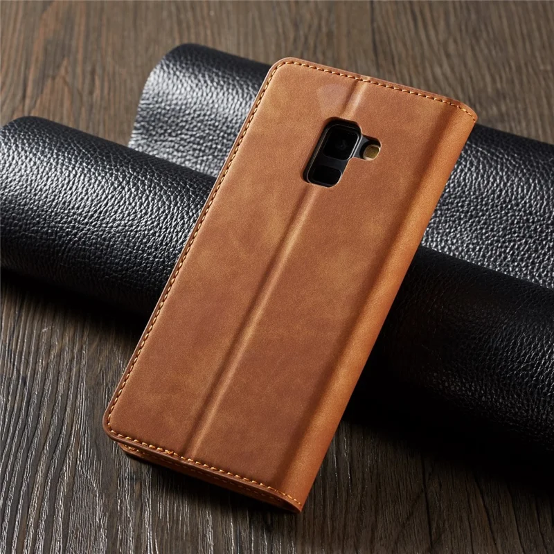 FORWENW Fantasy Series Stand Silky Touch Leather Wallet Case for Samsung Galaxy A8 (2018) - Brown
