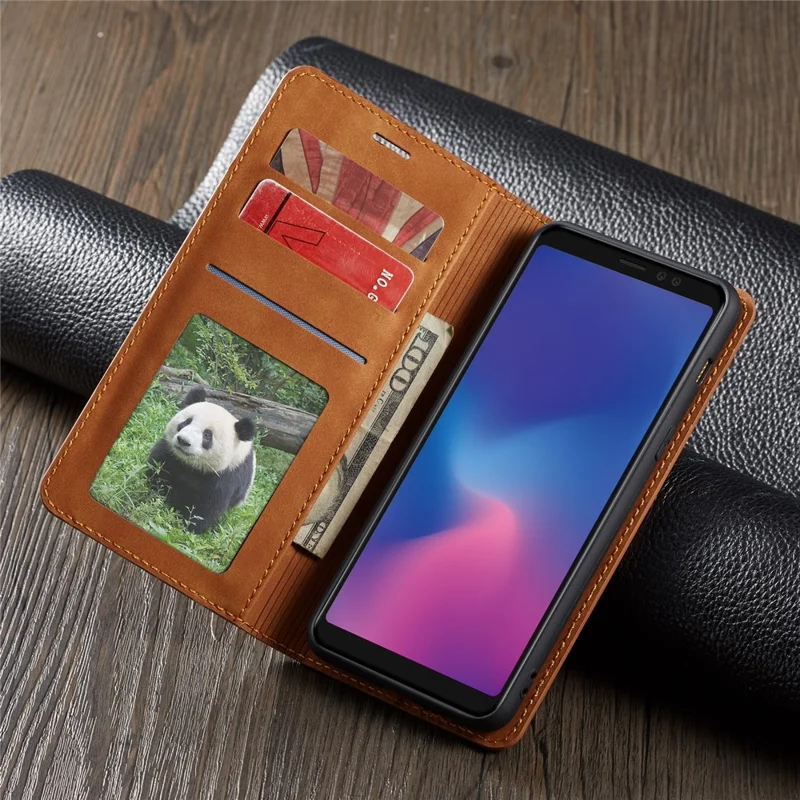 FORWENW Fantasy Series Stand Silky Touch Leather Wallet Case for Samsung Galaxy A8 (2018) - Brown