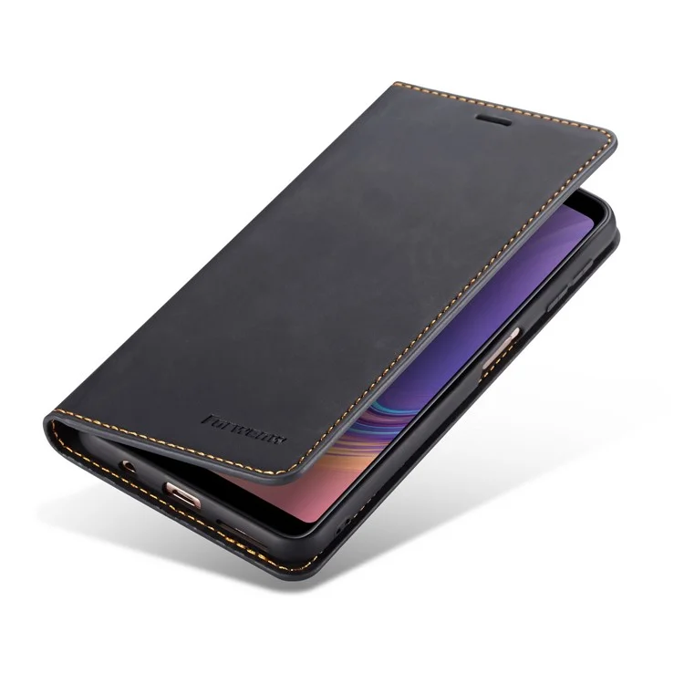 FORWENW Fantasy Series Silky Touch Leather Wallet Case for Samsung Galaxy A7 (2018) - Black