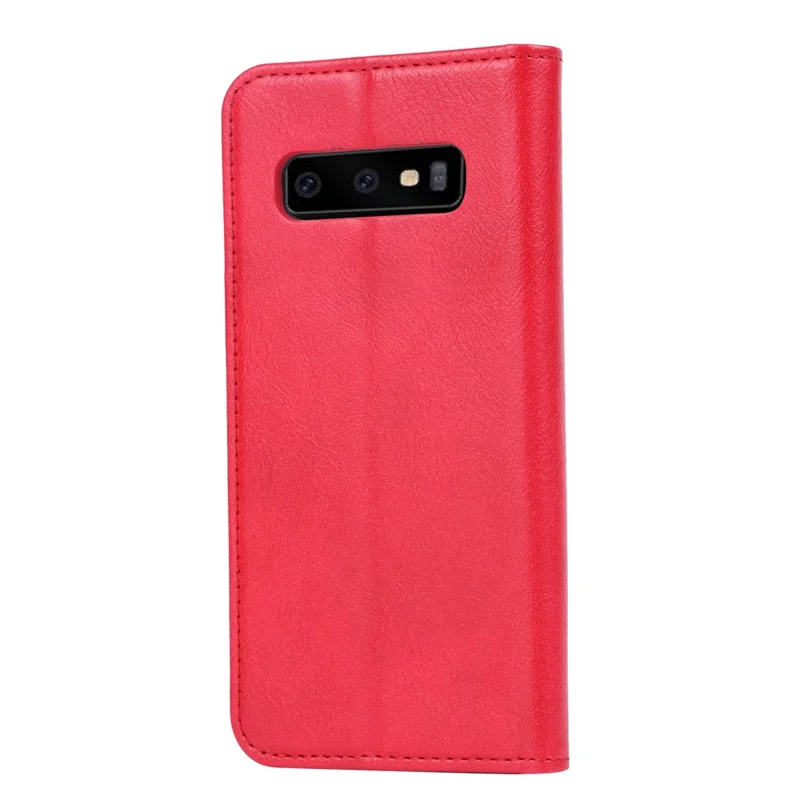 غطاء جلد صناعي PU بمحفظة داعمة ذاتية الالتصاق لهاتف Samsung Galaxy S10e - أحمر