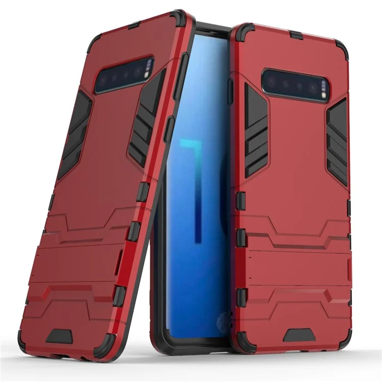 Cool Guard Kickstand PC TPU Hybrid Cover pour Samsung Galaxy S10 - Rouge