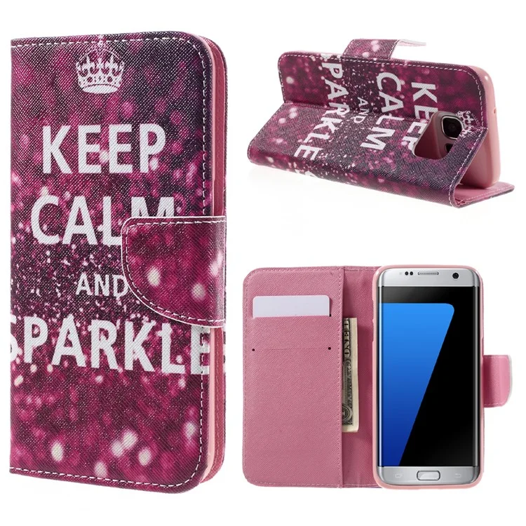 Magnetic Leather Stand Case for Samsung Galaxy S7 edge G935 - Quote Keep Calm and Sparkle
