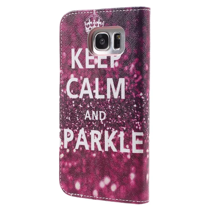Magnetic Leather Stand Case for Samsung Galaxy S7 edge G935 - Quote Keep Calm and Sparkle