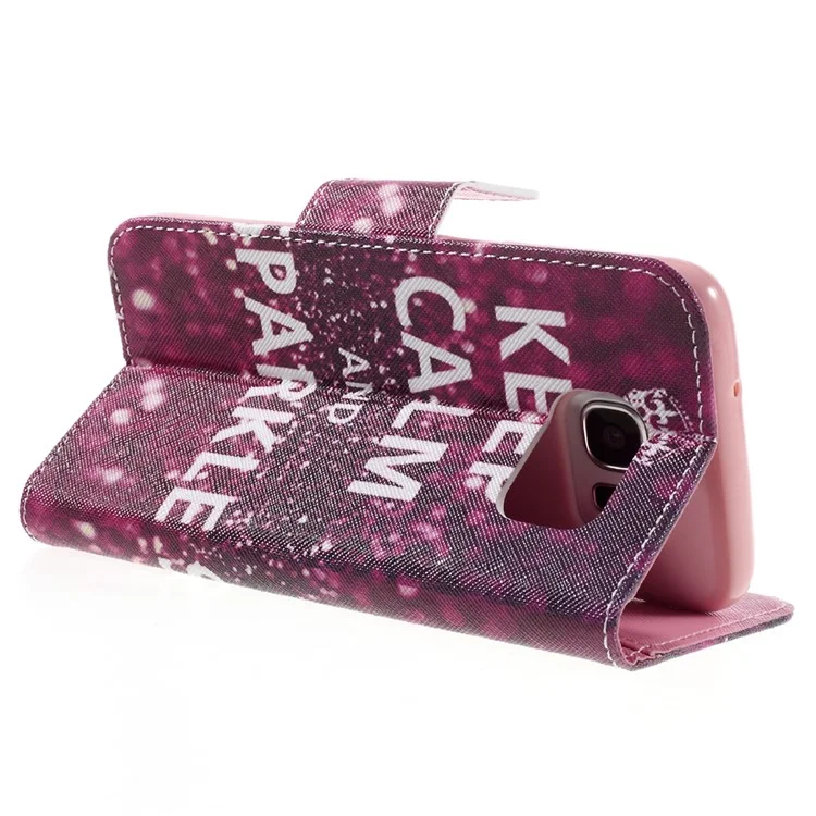 Magnetic Leather Stand Case for Samsung Galaxy S7 edge G935 - Quote Keep Calm and Sparkle