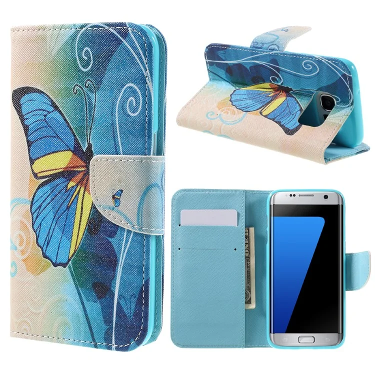 Wallet Leather Case Cover for Samsung Galaxy S7 edge G935 - Blue Butterflies