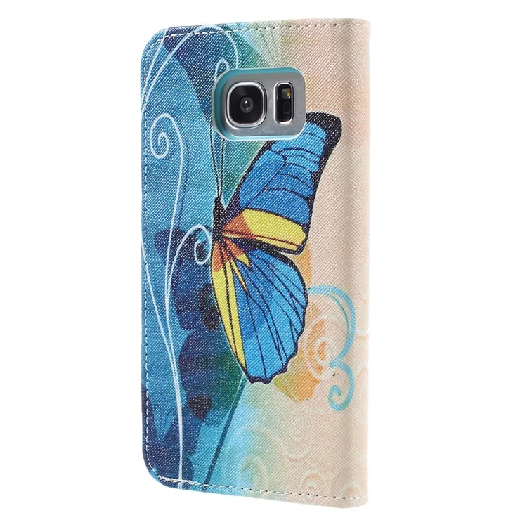 Wallet Leather Case Cover for Samsung Galaxy S7 edge G935 - Blue Butterflies