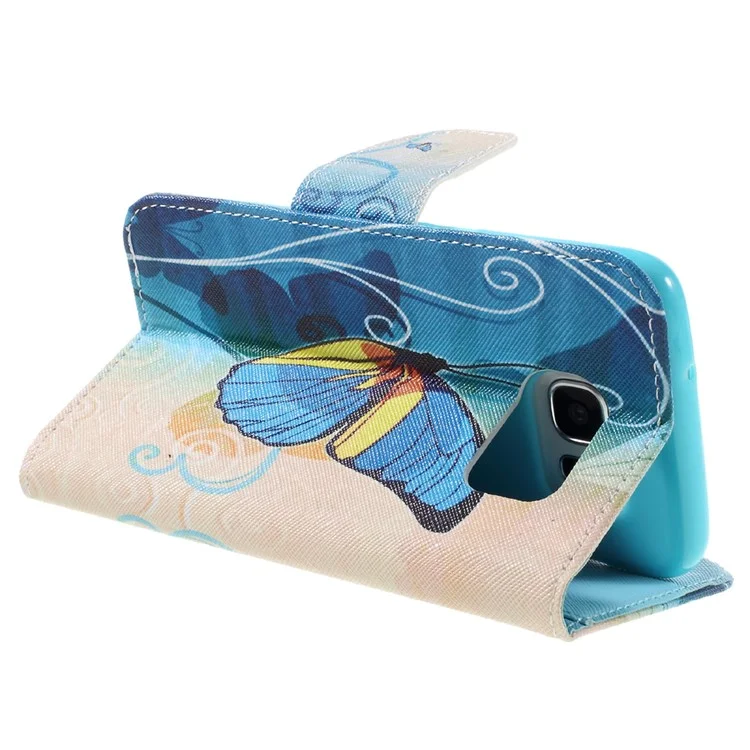 Wallet Leather Case Cover for Samsung Galaxy S7 edge G935 - Blue Butterflies