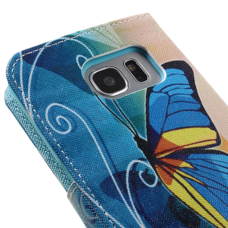 Wallet Leather Case Cover for Samsung Galaxy S7 edge G935 - Blue Butterflies