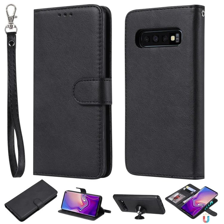 Magnetic KT Leather Series-3 Detachable 2-in-1 Wallet Leather Stand Case for Samsung Galaxy S10 - Black