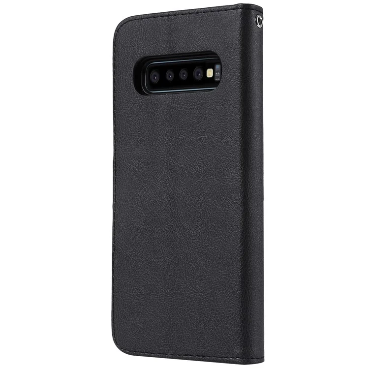 For Samsung Galaxy S10 Plus Case 2 in 1 Detachable Magnetic Leather Wallet Mobile Cover with Strap - Black