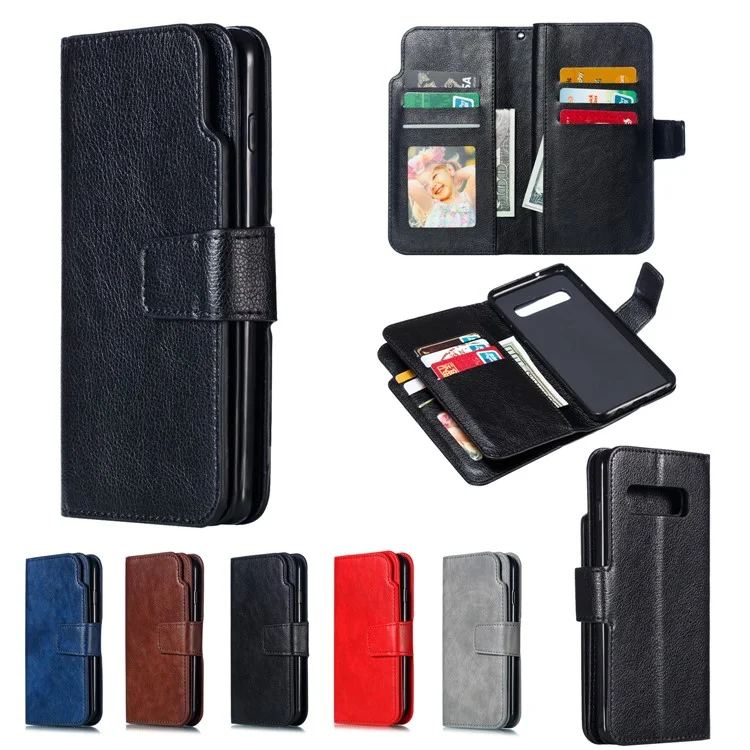 [9 Tragamonedas De Tarjetas] Crazy Horse Cuero Wallet Shell Para Samsung Galaxy S10 - Negro
