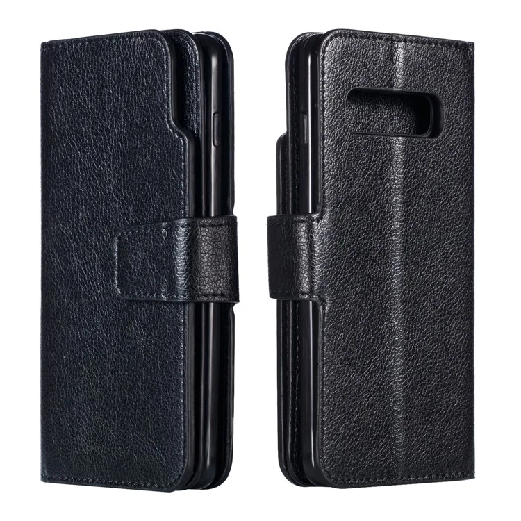 [9 Tragamonedas De Tarjetas] Crazy Horse Cuero Wallet Shell Para Samsung Galaxy S10 - Negro