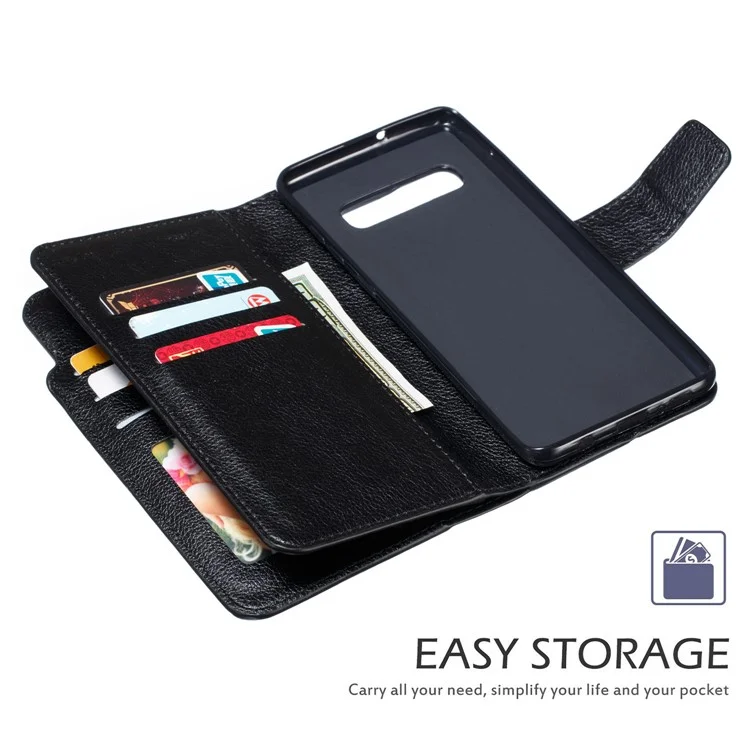 Per Samsung Galaxy S10 Plus [9 Slot Per Schede] Crazy Horse Portafoglio In Pelle - Nero