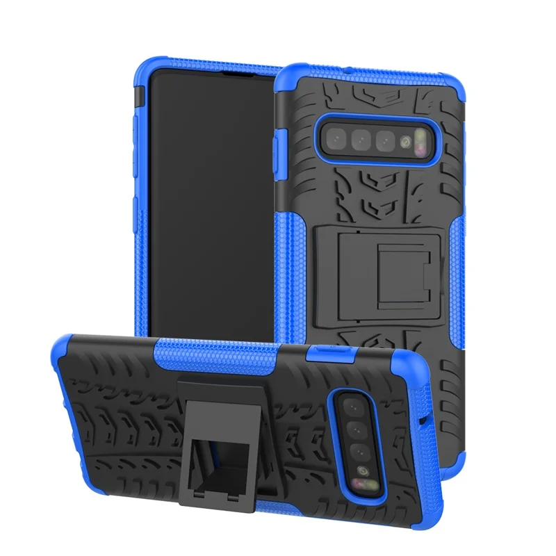 2-in-1 Tyre Pattern PC + TPU Hybrid Back Case with Kickstand for Samsung Galaxy S10 Plus - Blue
