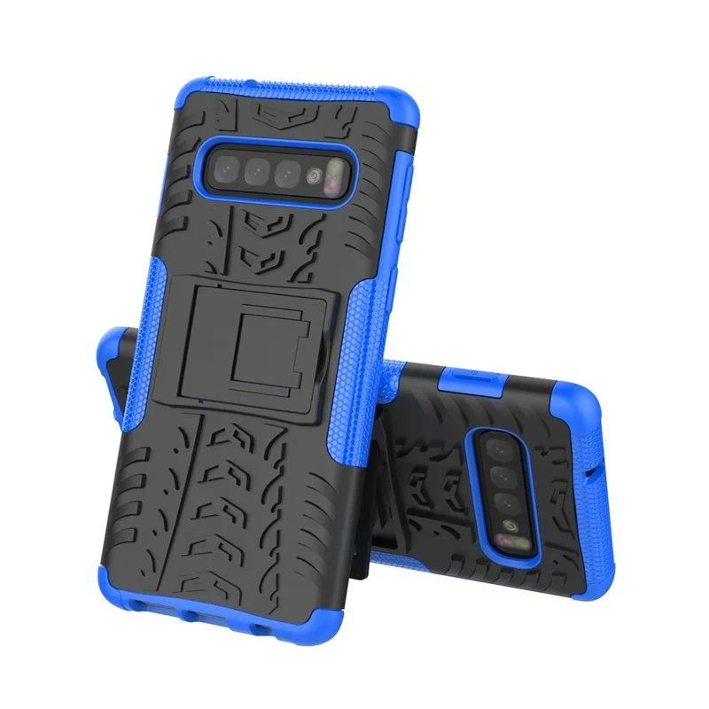 2-in-1 Tyre Pattern PC + TPU Hybrid Back Case with Kickstand for Samsung Galaxy S10 Plus - Blue