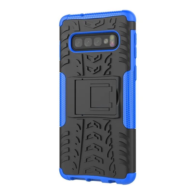 2-in-1 Tyre Pattern PC + TPU Hybrid Back Case with Kickstand for Samsung Galaxy S10 Plus - Blue