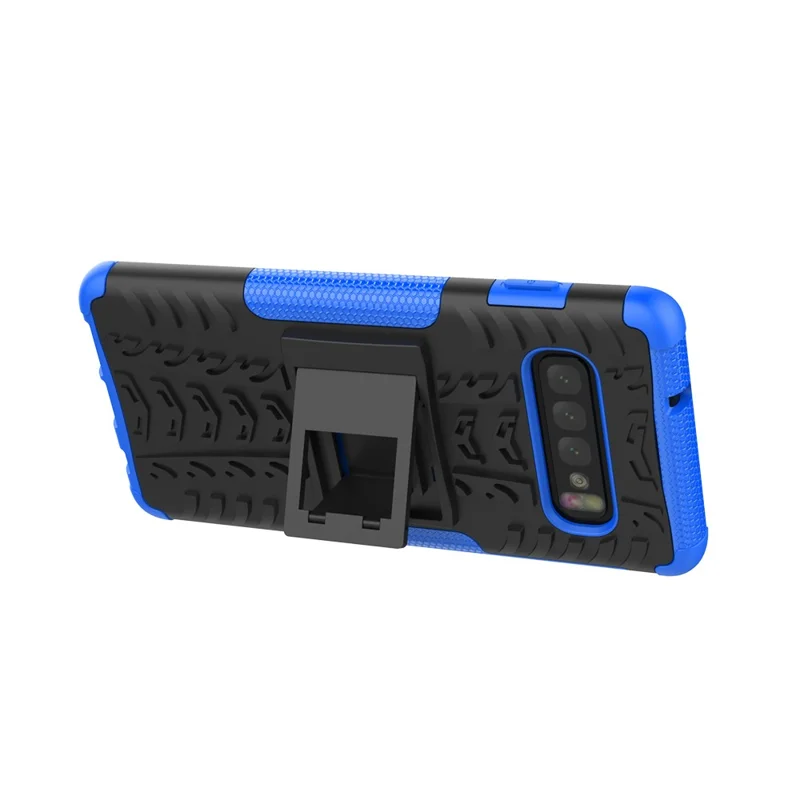 2-in-1 Tyre Pattern PC + TPU Hybrid Back Case with Kickstand for Samsung Galaxy S10 Plus - Blue