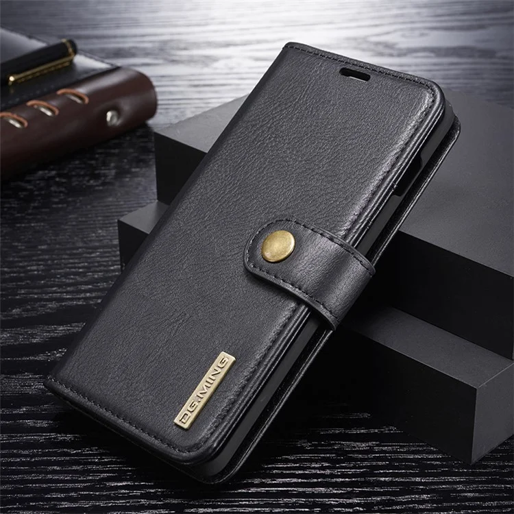 DG.MING For Samsung Galaxy S10 Plus Detachable 2-in-1 Anti-scratch Split Leather Wallet Shell + PC Back Case - Black