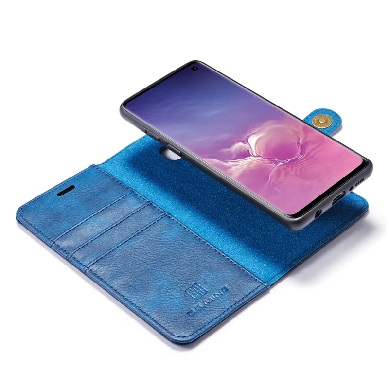 DG.MING Detachable 2-in-1 Anti-scratch Split Leather Wallet Cover Shell + PC Back Case for Samsung Galaxy S10 Plus - Blue
