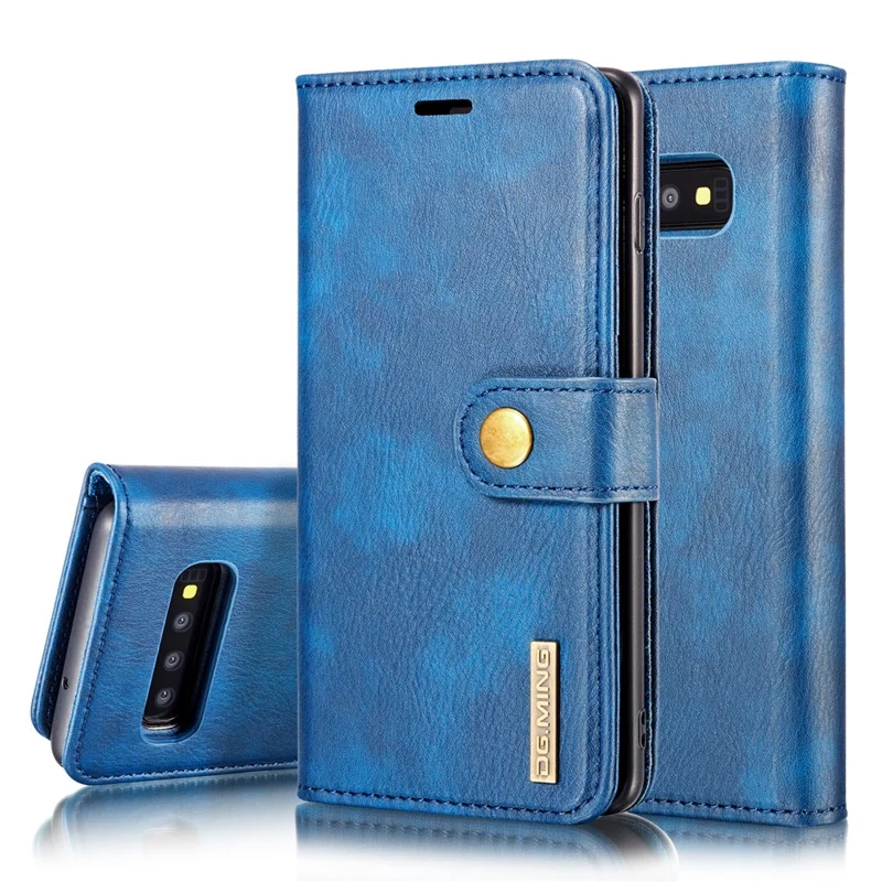 DG.MING Detachable 2-in-1 Anti-scratch Split Leather Wallet Cover Shell + PC Back Case for Samsung Galaxy S10 Plus - Blue