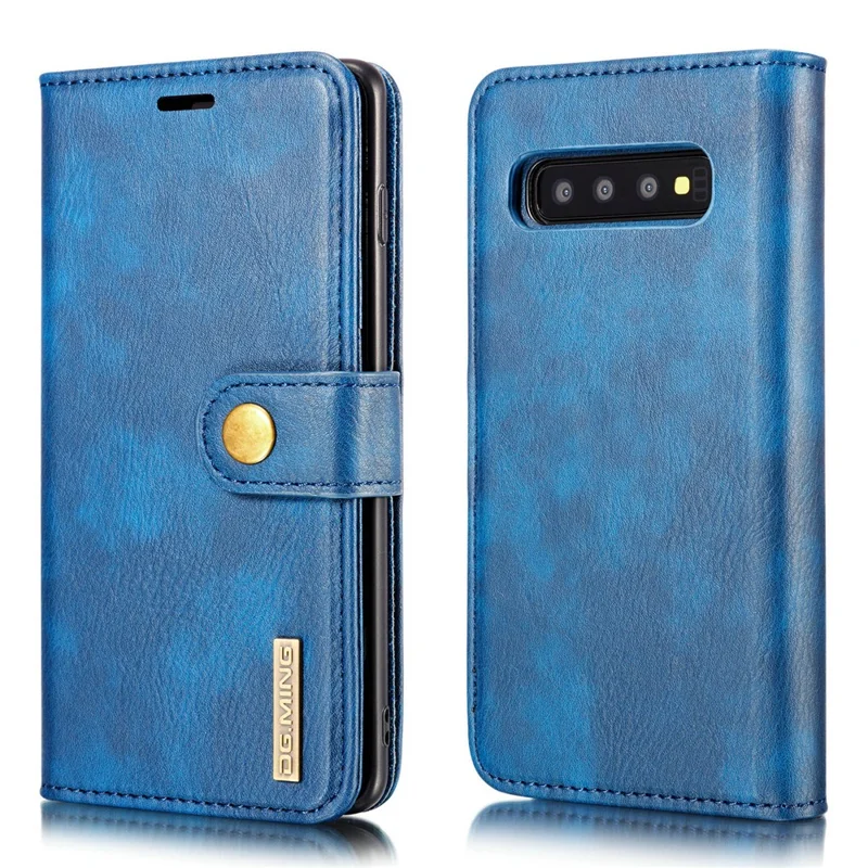 DG.MING Detachable 2-in-1 Anti-scratch Split Leather Wallet Cover Shell + PC Back Case for Samsung Galaxy S10 Plus - Blue