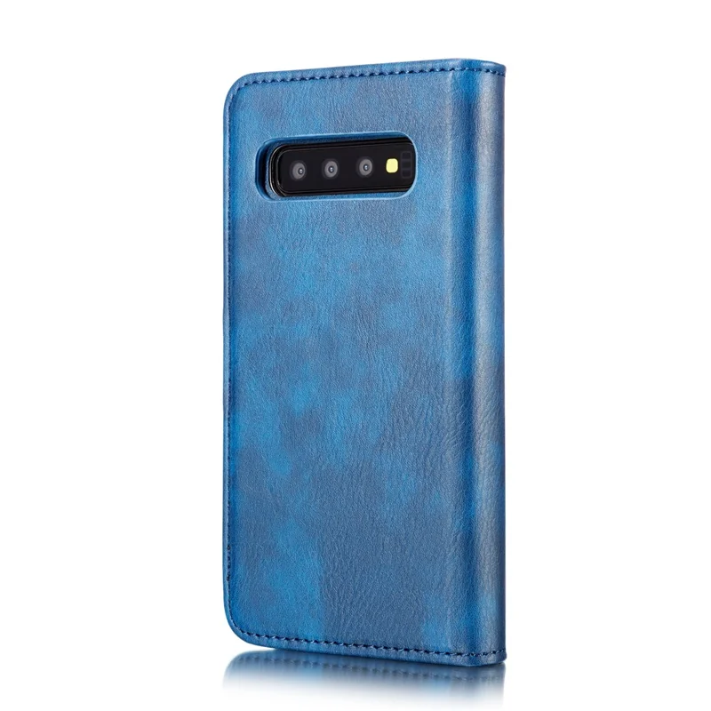 DG.MING Detachable 2-in-1 Anti-scratch Split Leather Wallet Cover Shell + PC Back Case for Samsung Galaxy S10 Plus - Blue