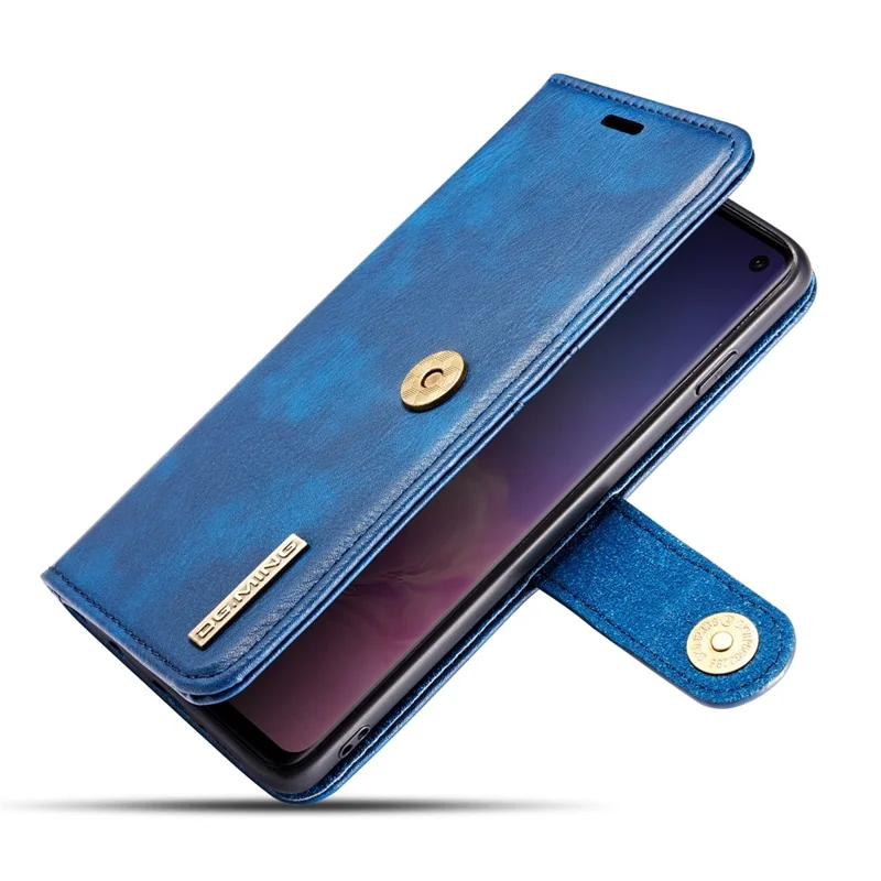 DG.MING Detachable 2-in-1 Anti-scratch Split Leather Wallet Cover Shell + PC Back Case for Samsung Galaxy S10 Plus - Blue