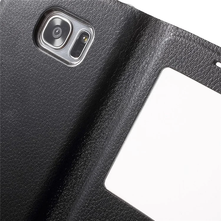Litchi Texture View Window Leather Case for Samsung Galaxy S7 edge G935 - Black