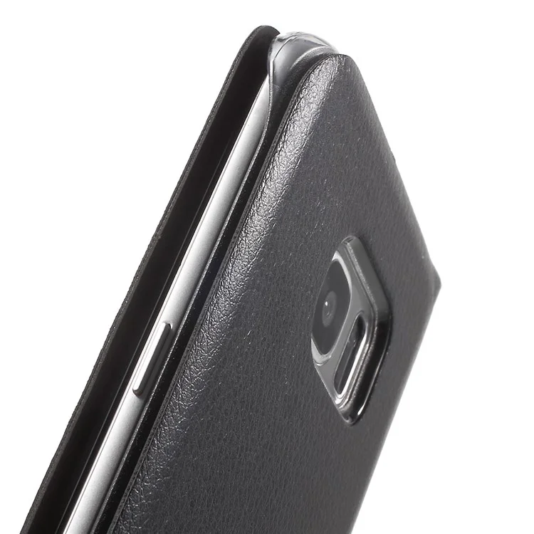 Litchi Texture View Window Leather Case for Samsung Galaxy S7 edge G935 - Black